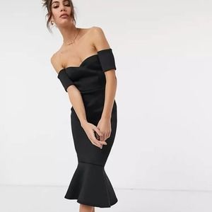 🌵ASOS🌵Bardot Fishtail Midi Black Dress